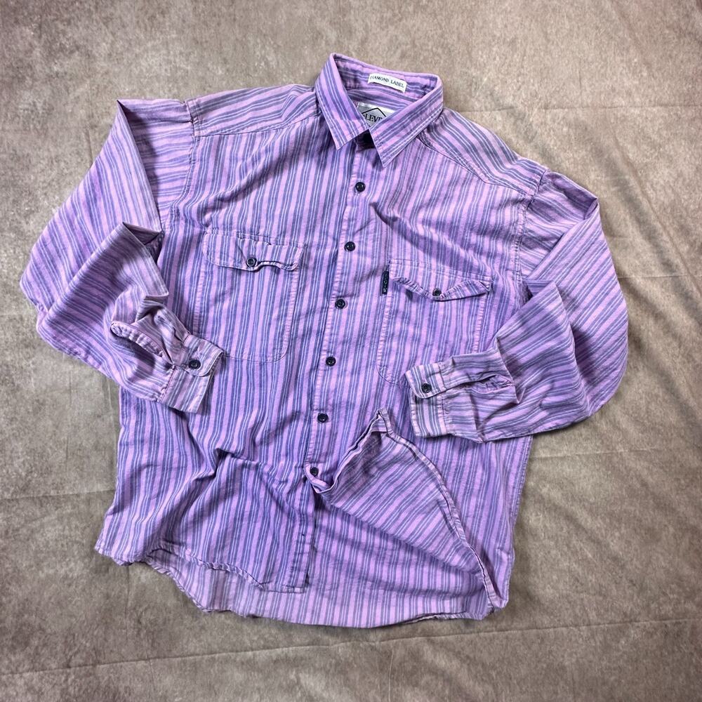 Vintage Levis Shirt Mens Large Purple Pink Diamond Lable Workshirt 90s Faded